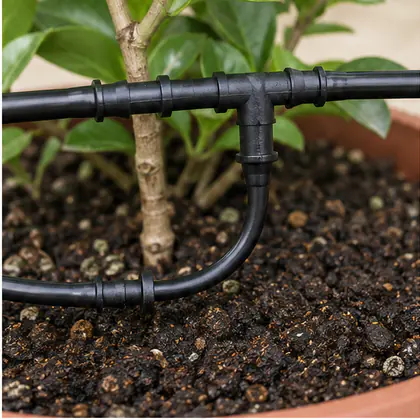Conectores para Microtubo 4 mm instalado em um sistema de irrigação