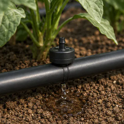 Gotejador Autocompensante 2 e 4 L/h instalado em um sistema de irrigação