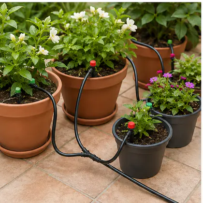 Kit de Irrigação para Vasos instalado em um sistema de irrigação