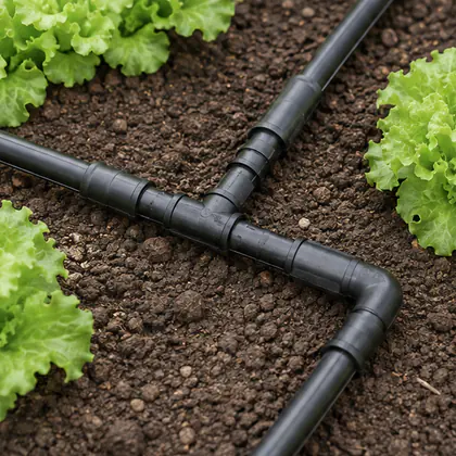 Kit de Tês, Joelhos e Uniões 16 mm instalado em um sistema de irrigação