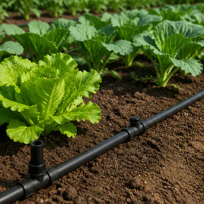 Tubo PELBD 16 mm PN25 instalado em um sistema de irrigação